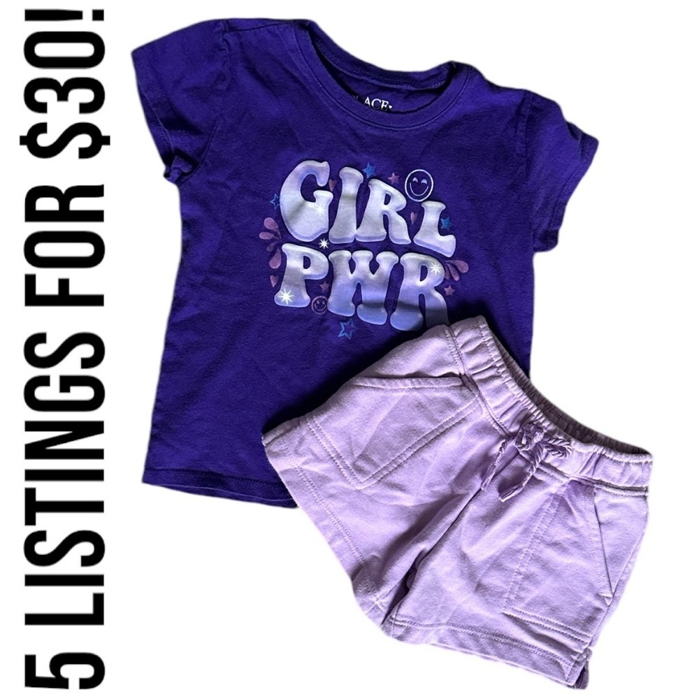 Place ‘Girl Power’ Casual T Shirt + Members Mark Cozy Sweat Shorts 4T Girl